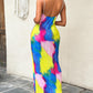 Colorblock Tie Dye Print Pleated Cami Maxi Dress