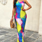 Colorblock Tie Dye Print Pleated Cami Maxi Dress