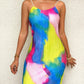 Colorblock Tie Dye Print Pleated Cami Maxi Dress