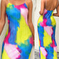 Colorblock Tie Dye Print Pleated Cami Maxi Dress