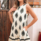 Beige Geometric Printed Sleeveless Hollowed Bowknot Back Mini Dress