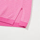 Pink Striped Scallop V Neck Loose Sweater with Slits