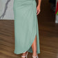 Sleeveless Side Slit Ruched Maxi Dress