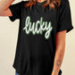 Black St Patricks Day lucky Cracked Letter Graphic T Shirt