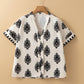 Black Geometric Print Short Sleeve V Neck Blouse