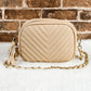 Oatmeal Chevron Stitch PU Leather Chain Strap Shoulder Bag