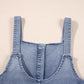 Stone Blue Washed Denim Half Buttons Patched Pocket Wide Leg Overalls