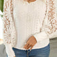 Apricot Contrast Floral Guipure Lace Lantern Sleeve U Neck Plus Size Blouse
