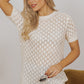 Beige Hollow Out Crochet O Neck Short Sleeve Sweater Tee
