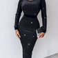 Rhinestone Embellished Long Sleeve Evening Party Midi Dress