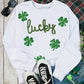 White lucky Clover Sequin Graphic Drop Shoulder Sweatshirt