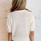 White Colorful Bow Knit Mock Neck Short Sleeve Sweater