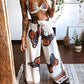 Butterfly Print Twisted Crop Top & Wide Leg Pants Set