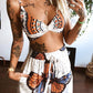 Butterfly Print Twisted Crop Top & Wide Leg Pants Set