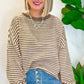 Brown Stripe Loose Drop Shoulder Long Sleeve Top
