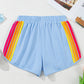 Beau Blue Color Block Stripes Elastic High Waist Active Shorts