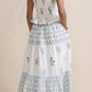 White Floral Print Smocked Ruffled Sleeveless Maxi Dress