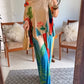 2 Pieces Outfit Tribal Print Cold Shoulder Batwing Sleeve Top and Casual Wide Leg Pants Set