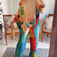 2 Pieces Outfit Tribal Print Cold Shoulder Batwing Sleeve Top and Casual Wide Leg Pants Set