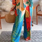 2 Pieces Outfit Tribal Print Cold Shoulder Batwing Sleeve Top and Casual Wide Leg Pants Set