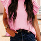 Pink Textured Ruffle Short Sleeve Pullover Top