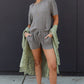 Gray Solid Color Waffle Knit T Shirt and Shorts Set
