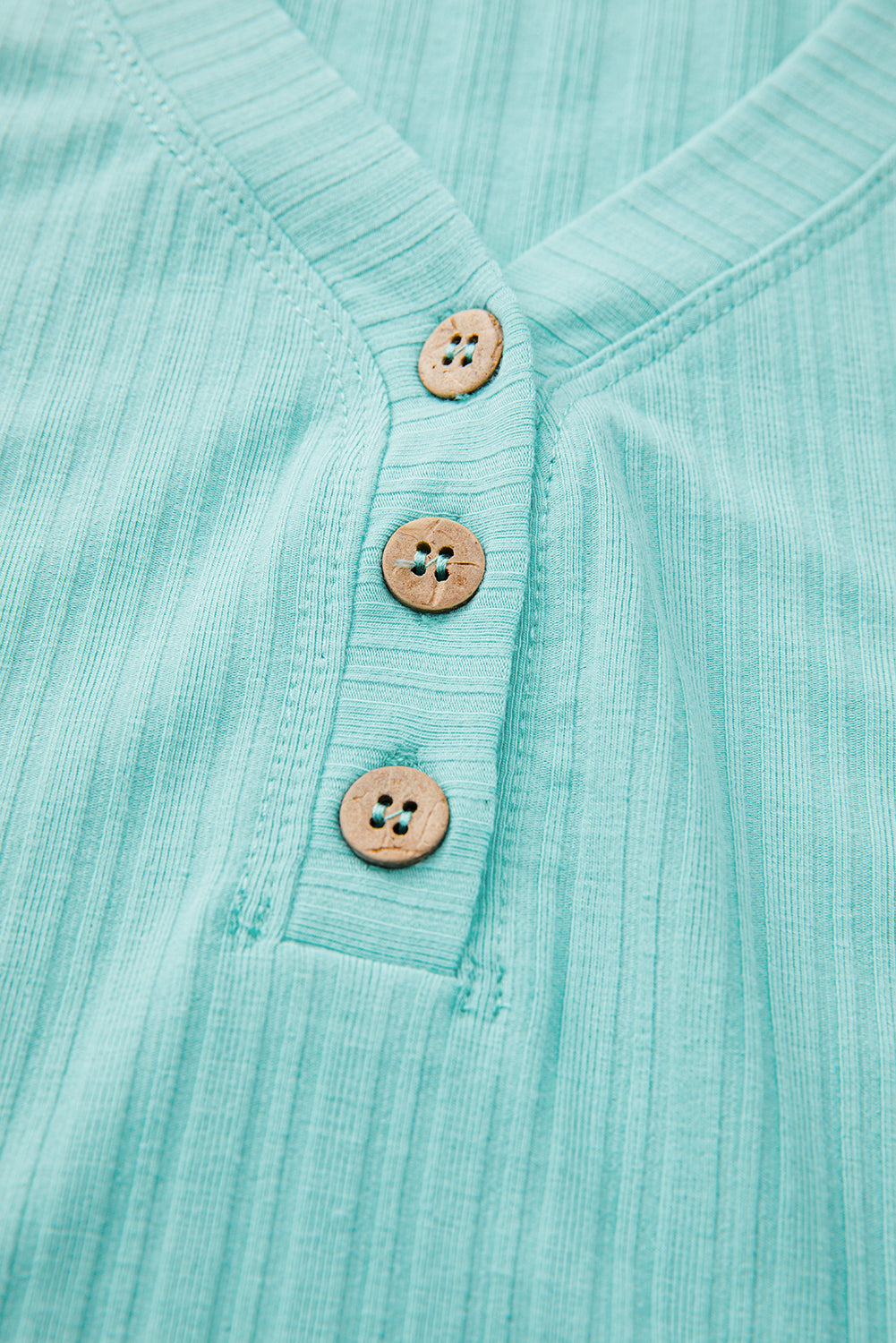 Mint Green Ribbed Button V Neck Tank Top and Shorts Set