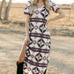 Beige Western Aztec Printed Long T-shirt Dress