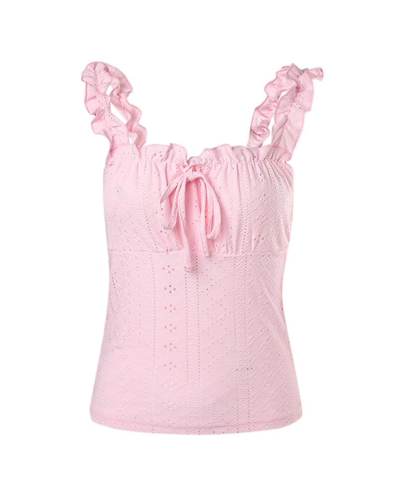 Eyelet Embroidery Frill Hem Tank Top