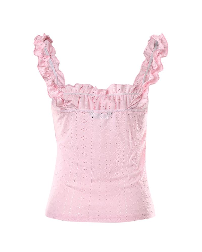Eyelet Embroidery Frill Hem Tank Top