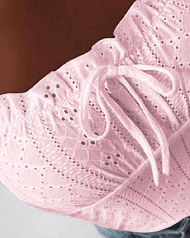 Eyelet Embroidery Frill Hem Tank Top