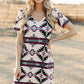 Beige Western Aztec Printed Long T-shirt Dress