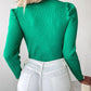 Keyhole Neck Multicolor Rhinestone Decor Knit Sweater