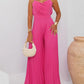 Pleated V Neck Spaghetti Strap Waist Jumpsuit Casual Wide Leg Flared Romper