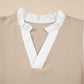 Pale Khaki Contrast V Neck Ruffled Textured Knit Top