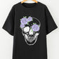 Black Floral Skull Graphic Halloween Tunic T Shirt
