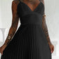 Bandeau Sleeveless Pleated Dress Elegant Flowy A Line Maxi Dress