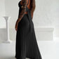 Bandeau Sleeveless Pleated Dress Elegant Flowy A Line Maxi Dress