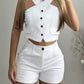 Criss Cross Buttoned Zipper Design Vest Top & Shorts Set
