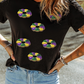 Black Sequined Mardi Gras Pattern Crew Neck Short Sleeve Top
