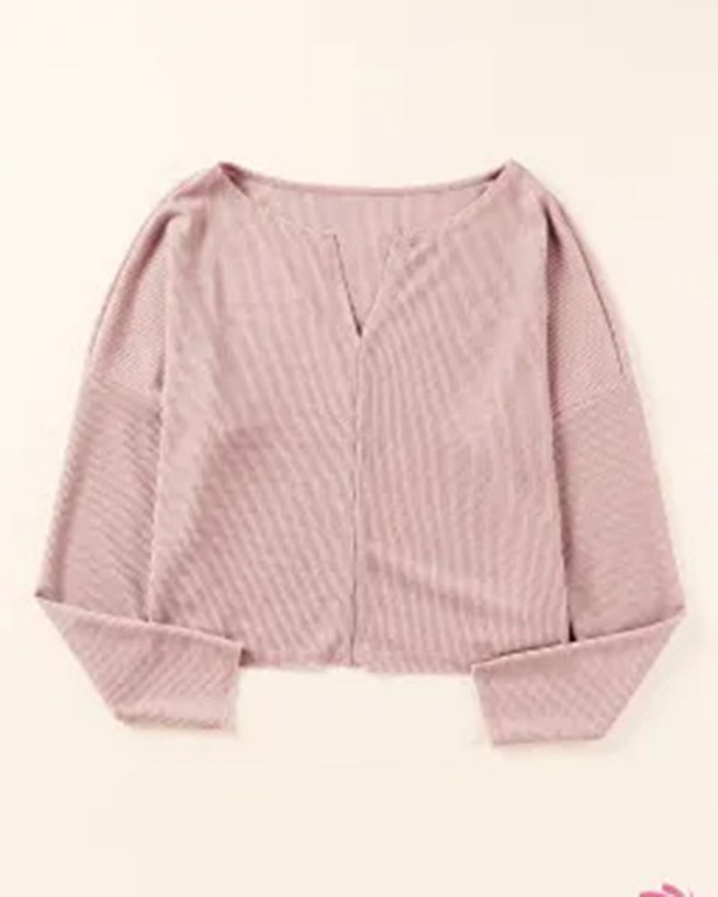 Long Sleeve Notch Neck Knit Top