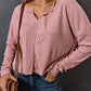 Long Sleeve Notch Neck Knit Top