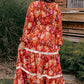 Orange Floral Print Lace Trim Patched V Neck Maxi Dress