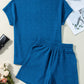 Bluing Solid Textured Crew Neck Short Set