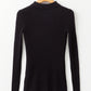 Black Ribbed Knit Collared Slim Fit Sweater Cardigan