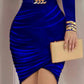 Velvet One Shoulder Chain Decor Ruched Bodycon Dress