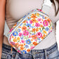 White Flower Print Buckle Wide Strap Crossbody Bag