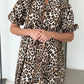 Multicolour Leopard Tie Front Puff Sleeve Short Flared Dress