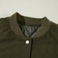 Mist Green Corduroy Fleece Patchwork Buttoned Bomber Jacket