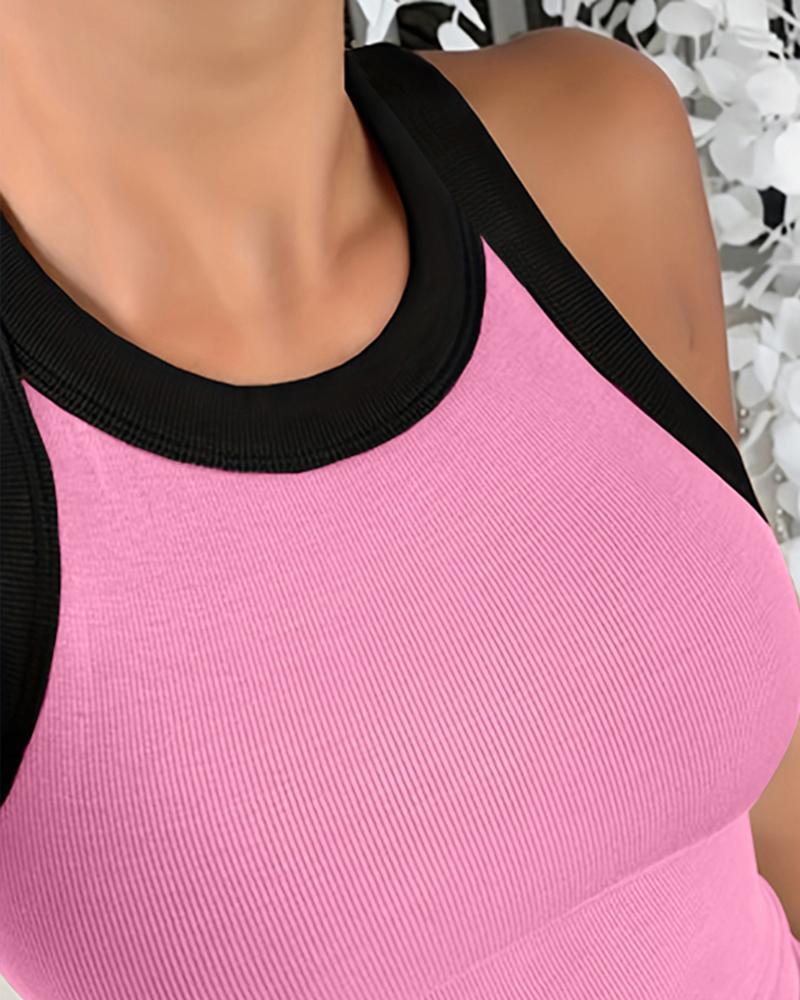 Contrast Binding Tank Tops Summer Sleeveless Basic Cami Top Shirt Slim Knit Ribbed Racerback Blouses